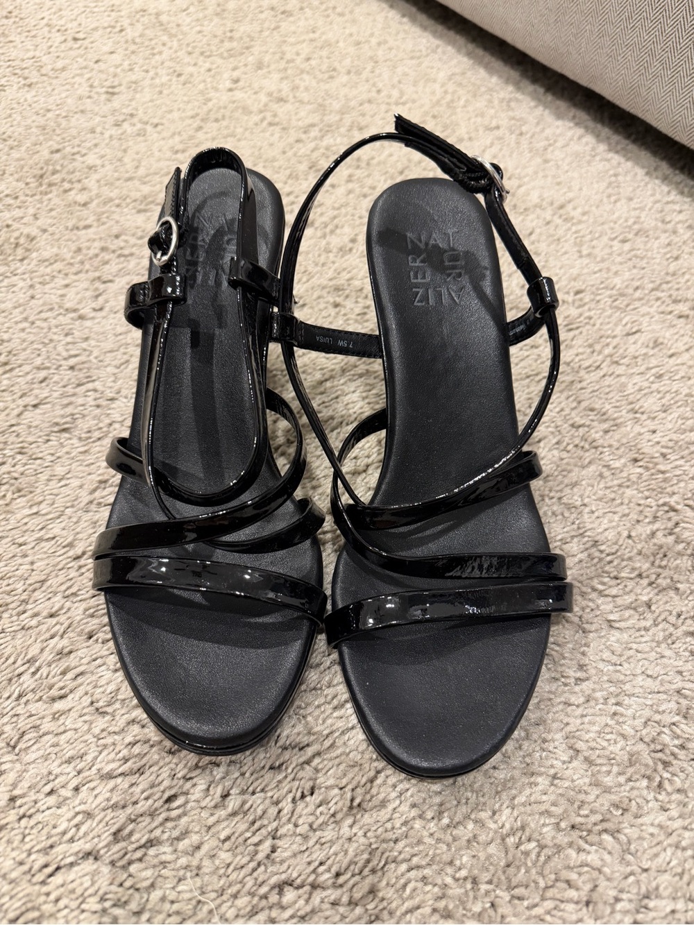 Naturalizer Black Patent Multi-Strap Heeled Sandals